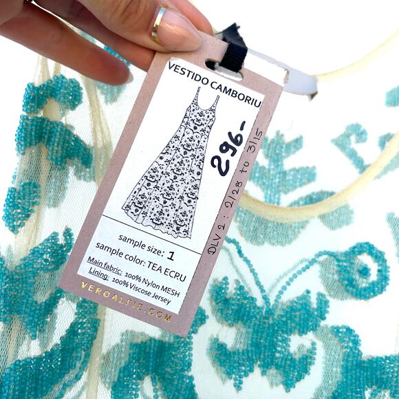 New Vero Alfie Vestido Camobriu Beaded Mesh Maxi Dress Mermaid Small Sheer - Picture 4 of 7